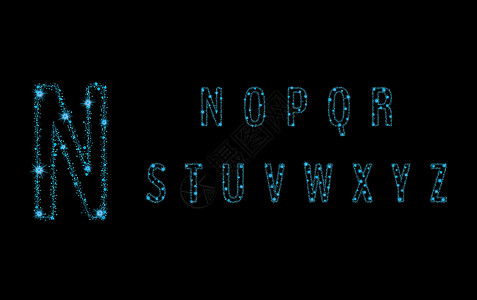 粒子字体闪闪发光的蓝色星星的字母灰尘魅力刻字粒子火花辉光插图彗星魔法耀斑插画
