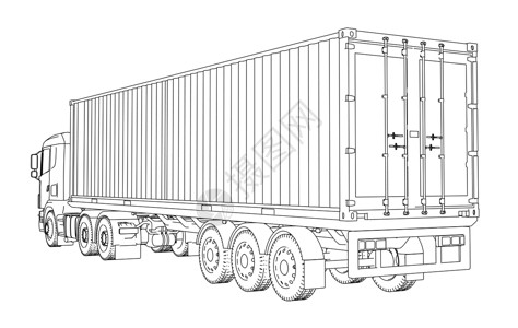 由集装箱卡车后勤货物贮存车辆绘画盒子港口草稿货车商业送货背景图片