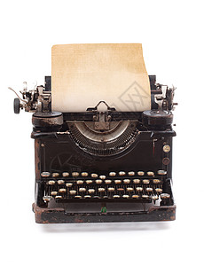 旧旧打字机空白键盘黑色金属白色背景图片
