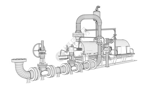发动机冷却水管有线框架工业泵气体植物发动机管子配件压力楼梯发电机设施插图插画