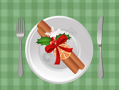 设定的圣诞节表格刀具桌布桌子午餐邀请函餐厅菜单插图庆典肉桂背景图片