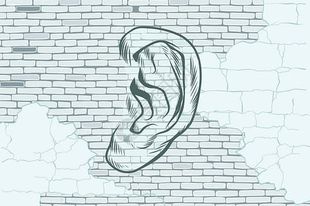 蜗耳墙古墙背景上的耳涂图画刺青插画