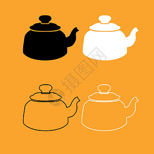 茶壶黑色和白色设置图标背景图片