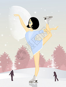 女孩在冰上滑雪运动插图冰鞋女性季节背景图片