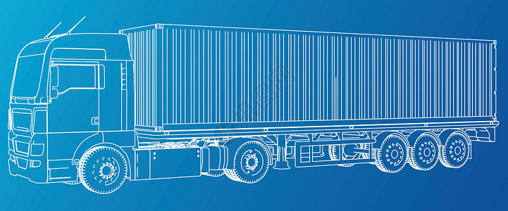 拖车 抽象绘图 追踪 3d 的插图运输物流车辆小样驾驶拖拉机蓝图送货卡车盒子背景图片