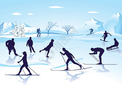冬季温补冬季运动 滑冰滑雪插画