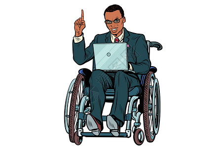 轮椅上的男人坐在轮椅上的非洲商务人士被白色背景隔离设计图片