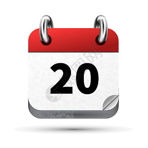 第二十明亮逼真的日历图标 第 20 天在惠特上被隔离插画