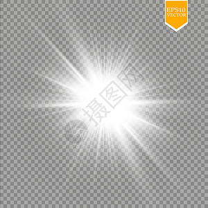 闪光素材透明发光效果 在透明背景上闪闪发光的星暴 矢量图强光阳光射线火花插图魔法镜片闪光光束辐射设计图片