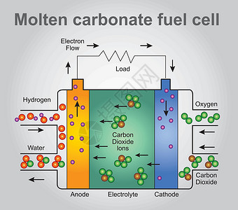 富氧离子熔融碳酸盐燃料电池结构插画