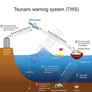 地质断层海啸预警系统(TWS)插画