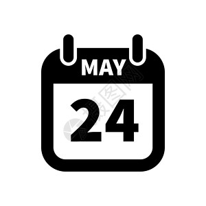 简单的黑色日历图标 5 月 24 日在惠特上孤立背景图片