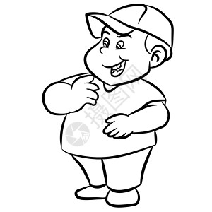 总结手画素材线条画漫画胖男孩微笑 - 矢量插图插画