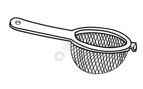筛子的线图  简单的线 Vecto工具用具配饰插图卡通片家庭滤器教育面团厨具背景图片