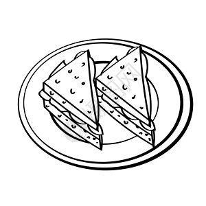 俱乐部三明治盘中三明治的线条画-简单线条 Vecto插画
