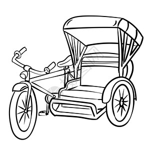 泰国特色三轮车三轮车-矢量它制作图案的手绘图插画