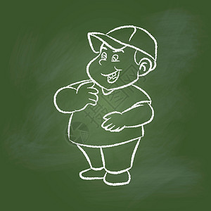 在绿板上画肥胖男孩的手画 - Victor 插图设计图片