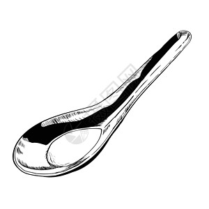 黑色勺子手绘的不锈钢勺子-矢量它制作图案插画