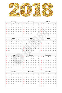 日历 2018 年简单样式 每周从周日开始日记时间日程数字办公室插图商业英语卡片规划师背景图片