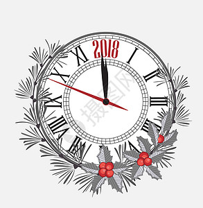新年快乐201魔法云杉框架松树问候语节日圆圈日历派对插图背景图片