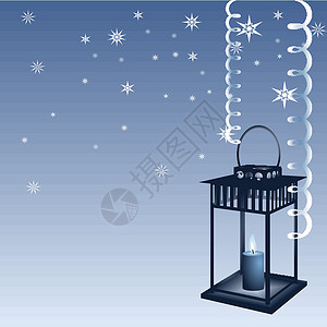 有灯笼的蓝色圣诞节背景图片