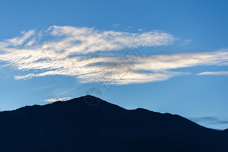 清晨蓝天的太阳月光山峰背景图片