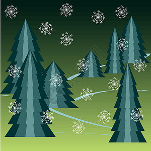 有雪的圣诞树新年乐趣白色绿色背景图片
