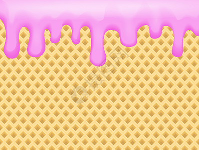 香脆馍干甜粉红色液体 酸奶花或奶油在华夫饼背景上 矢量插图插画