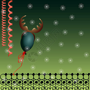 与鹿角的绿色圣诞节背景图片