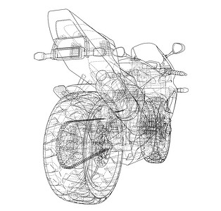 运动摩托车技术线框  3 的矢量渲染运输菜刀金属绘画头盔越野驾驶引擎车轮插图设计图片
