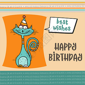 生日快乐卡 有搞笑的面条猫喜悦庆典卡通片乐趣周年宠物动物邀请函公告剪贴簿背景图片