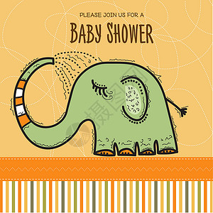 带有有趣涂鸦大象的婴儿送礼会卡模板公告淋浴问候语剪贴簿准妈妈迎婴卡片孩子男婴派对背景图片