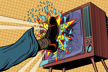 电视爆炸素材断腿电视 概念假新闻插画