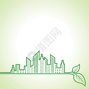 绿色城市剪影与生态 cityscap 的生态概念环境艺术建筑叶子森林世界植物房子插图回收插画
