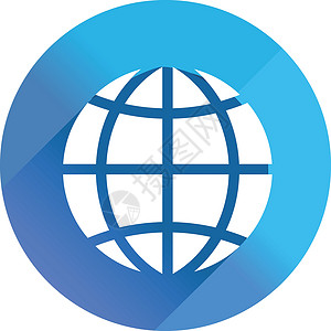 去全世界旅行地球地球-长长的阴影矢量图标 样式是蓝色方形背景上具有圆角的平面灯符号设计图片