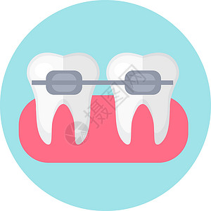 直播支架牙齿上的支架 图标平面样式 牙科牙医的概念 孤立在白色背景上 矢量图插画