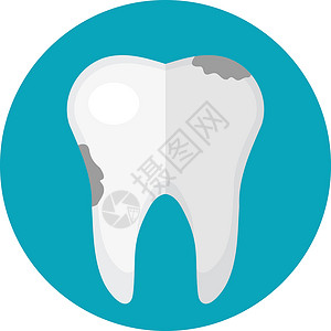 肮脏的蛀牙 图标平面样式 牙科牙医的概念 孤立在白色背景上 矢量图背景图片