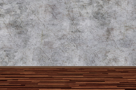 房间透视 难看的东西灰色混凝土墙和木板条组地面裂纹石膏木头木地板损害硬木古董水泥裂缝背景图片