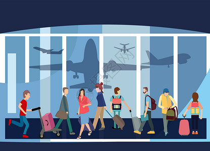 旅行旅行者 人民机场大厅离开终点站旅行行李包B插画