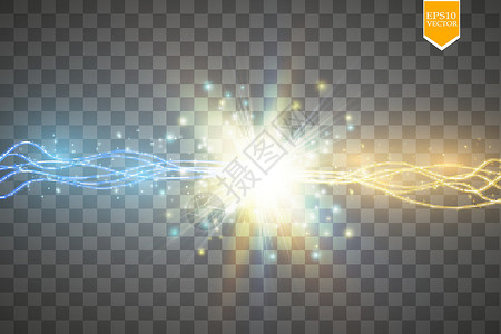 热夫雷金色和蓝色光芒的两种力量碰撞 矢量图 冷热波光粼粼的力量 与放电的能量闪电运动震惊活力插图速度霹雳辉光粒子风暴耀斑插画