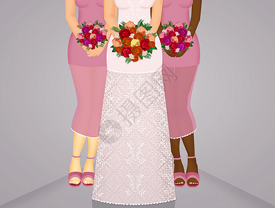新娘淋浴女士女性花束婚姻花朵庆典女子女孩们伴娘裙子背景图片