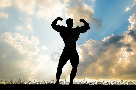 日落时身建健体建筑工的轮廓展示身体力量健身房男人男性训练运动胸肌插图背景图片