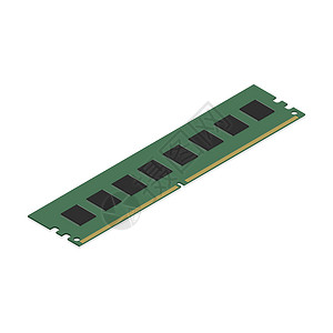 详情暗调3D 矢量图中的 RAM 模块绿色绘画笔记本木板电脑插图等距芯片记忆网络插画