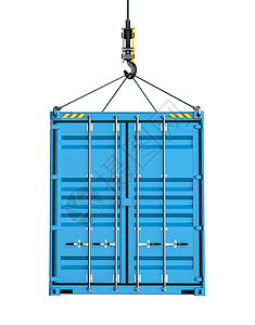 集装箱图服务交付hoo吊装的货物集装箱盒子货运3d组织蓝色加载进口送货插图起重机背景