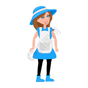 穿着蓝裙子 戴着白帽子的卡通女主角背景图片