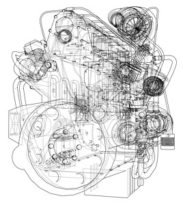 机械横幅汽车引擎  3 的矢量渲染床单工程金属力量卡通片蓝图发动机草图绘画机械设计图片