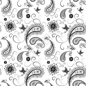 矢量 Paisley 模式织物黑色墙纸纺织品风格白色装饰装饰品美丽插图背景图片