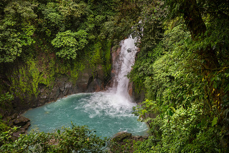 拓者素材哥斯达黎加的瀑布丛林森林波浪蓝色远足海洋热带溪流海岸池塘背景