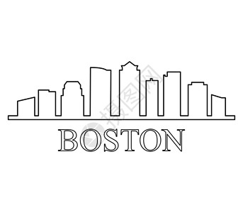 波士顿蕨波士顿天际建筑摩天大楼旅游反射日落商业明信片旅行全景蜜月插画