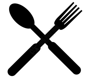 黑色勺子餐具图标汤匙用餐烹饪食物厨房阴影黑色白色插图午餐插画